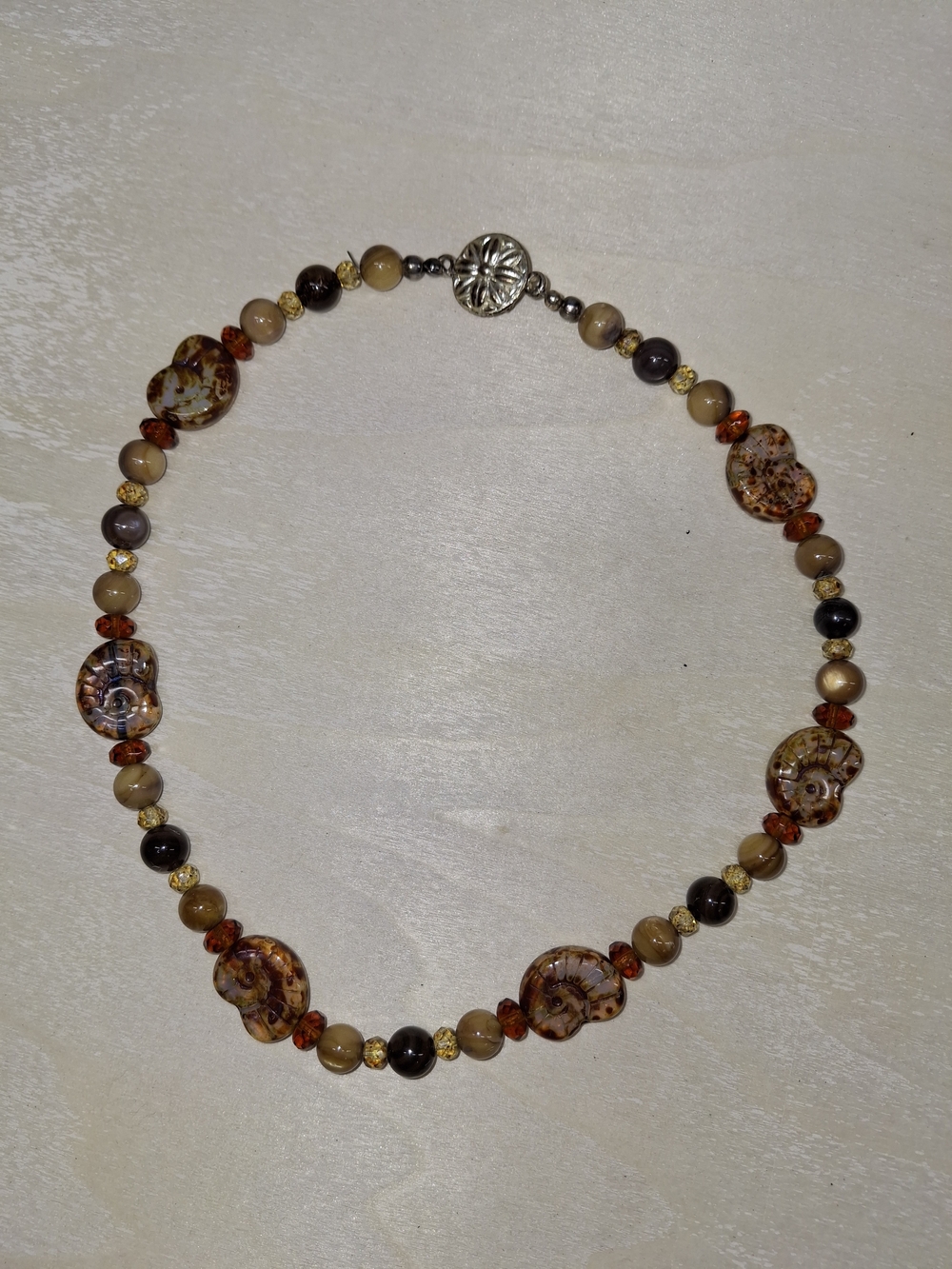 Amber-Tone Beaded Necklace - Brown & Gold